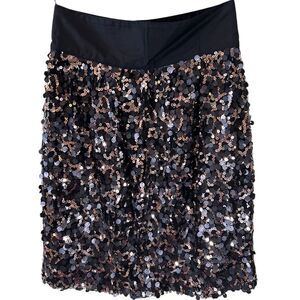 MM‎ Couture Black & Rose Gold Sequin Mini Skirt Party Cocktail Evening S